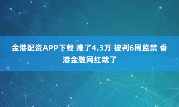 金港配资APP下载 赚了4.3万 被判6周监禁 香港金融网红栽了